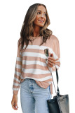 Striped Print Pocketed Long Sleeve Top with Slits