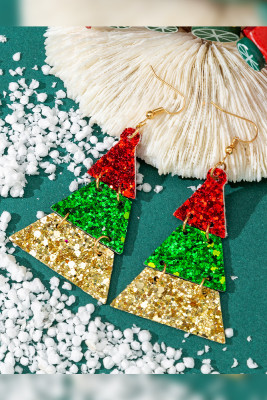 Christmas Tree Shape Glitter Earrings MOQ 5pcs 