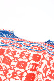Red Long Paisley Print Kimono Beach Cover Up