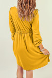 Yellow Button Up High Waist Long Sleeve Dress