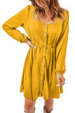 Yellow Button Up High Waist Long Sleeve Dress