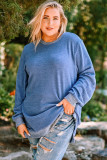 Sky Blue Plus Size Long Sleeve Pullover Sweatshirt