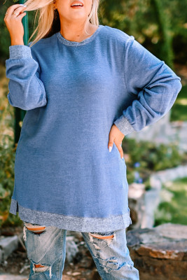Sky Blue Plus Size Long Sleeve Pullover Sweatshirt