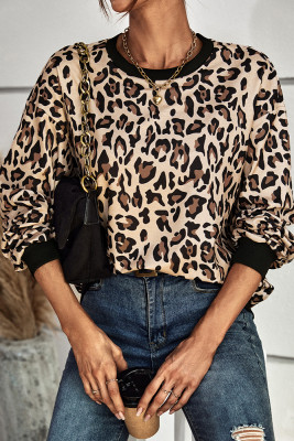 Leopard Print Long Sleeves Pullover Sweatshirt 