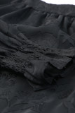 Black Square Neck Floral Textured Blouse