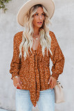 Floral Print Front Tie Ruffled Long Sleeve Blouse