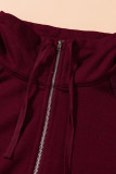 Wine Quilted Patch Half Zipper Sweatshirt