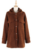 Brown Button Up Fleece Coat with Pockets 