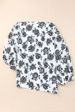 White Opposites Attract Boat Neck Floral Dolman Sleeve Top