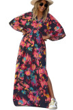 Multicolor Abstract Print V Neck Dolman High Waist Maxi Dress