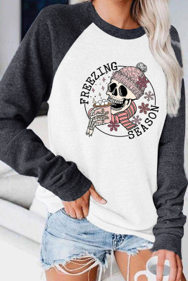Freezing Season Skull Sweatshirt Long Sleeve Top UNISHE Wholesale