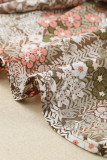 Khaki Floral Print Tie V Neck Button Up Blouse