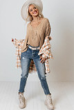 Brown Seamed Loose Fit V Neck Long Sleeve Top