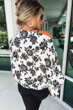 White Opposites Attract Boat Neck Floral Dolman Sleeve Top