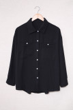 Black Solid Pocket Long Sleeve Button-up Shirt