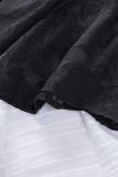 Black Floral Textured V Neck Buttoned Blouse