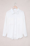 White Solid Pocket Long Sleeve Button-up Shirt