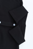 Black Solid Pocket Long Sleeve Button-up Shirt