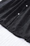Black Floral Textured V Neck Buttoned Blouse