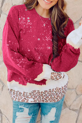 Red Leopard Bleached Pullover Sweatshirt