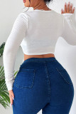 White Tie Knot Pleated Long Sleeves Crop Top