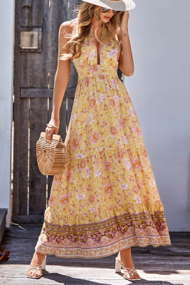 Halter Backless Bohemian Floral Maxi Dress
