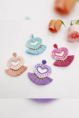 Colorful Beads Heart Tassle Earrings MOQ 3PCS