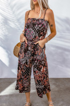 Black Mixed Paisley Print Cropped Jumpsuit