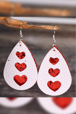 Red Glitter Heart PU Earrings MOQ 5PCS