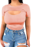 Pink Peekaboo Cutout Front Plus Size T-shirt