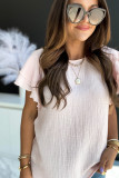 Pink Textured Tiered Ruffled Short Sleeve Blouse