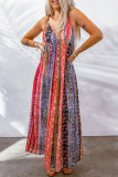 Multicolor Sling V-Neck Backless Boho Maxi Dress