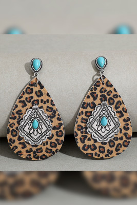 Brown Leopard with Western Turquoise Earrings MOQ 5pcs