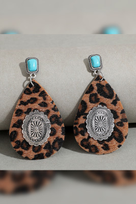 Brown Hairy Leopard with Engraved Patchwork Earrings MOQ 5pcs