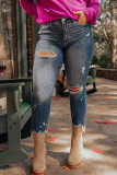 Blue Plus Size Distressed Ankle Length Skinny Jeans