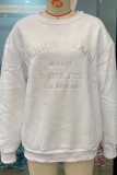 Letter Embroidery White Pullover Sweatshirt 