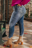 Blue Plus Size Distressed Ankle Length Skinny Jeans
