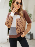 Colorblock Leopard Splicing Pullover Sweater