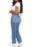 Blue Washed Straight Line Jeans 