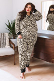 Leopard Plus Size V Neck Top And Sweatpants Lounge Set