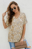 Yellow V Neck Front Pocket Leopard Tee