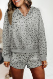 Leopard Two-piece Long Sleeve Hooded Top and Shorts Lounge Set