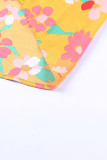 Yellow Floral Print Ruffle Cap Sleeve Keyhole Back Blouse
