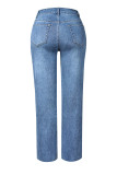 Blue Washed Straight Line Jeans 