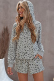 Leopard Two-piece Long Sleeve Hooded Top and Shorts Lounge Set