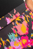Black Abstract/Leopard Print Wrap Hem Mini Skirt