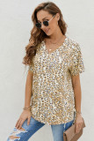 Yellow V Neck Front Pocket Leopard Tee