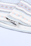 Gray Aztec Print Waffle Knit Cowl Neck Sweatshirt