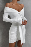 Off Shoulder Twisted Smocked White Dress 