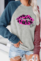 Leopard Lip,XOXO,Valentines Day Long Sleeve Top Women UNISHE Wholesale